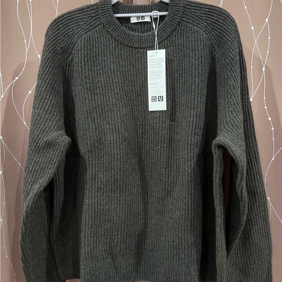 UNIQLO U x LEMAIRE Premium Lambswool Ribbed Crew Neck Sweater Dark Gray Size L - Picture 4 of 6